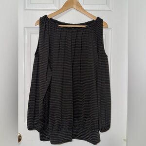 Lane Bryant Black and Silver Pin Striped Blouse